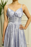Lavender A Line Spaghetti Straps Ruffles Prom Dress with Slit