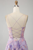 Mauve A-Line Spaghetti Straps Floral Long Prom Dress with Appliques