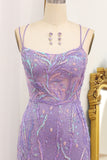 Mermaid Lace-Up Back Lilac Sequins Prom Dress with Slit