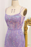 Mermaid Lace-Up Back Lilac Sequins Prom Dress with Slit