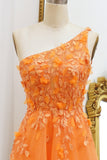 One Shoulder A Line Tulle Princess Prom Dress with Slit