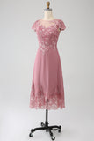 Dusty Rose A-Line Scoop Illusion Mother of the Bride Dress With Sequins