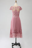 Dusty Rose A-Line Scoop Illusion Mother of the Bride Dress With Sequins
