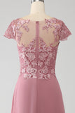Dusty Rose A-Line Scoop Illusion Mother of the Bride Dress With Sequins