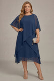 Navy Plus Size Chiffon A Line Midi Mother of the Bride Dress