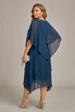 Navy Plus Size Chiffon A Line Midi Mother of the Bride Dress