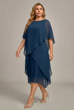 Navy Plus Size Chiffon A Line Midi Mother of the Bride Dress