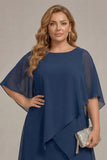 Navy Plus Size Chiffon A Line Midi Mother of the Bride Dress