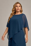 Navy Plus Size Chiffon A Line Midi Mother of the Bride Dress