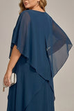 Navy Plus Size Chiffon A Line Midi Mother of the Bride Dress