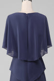 Sheath Scoop Tea-Length Stormy Chiffon Mother of the Bride Dress