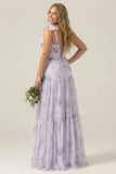A Line Floral Lilac Plus Size Bridesmaid Dress