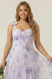 A Line Floral Lilac Plus Size Bridesmaid Dress