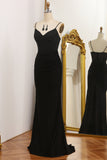 Black Mermaid Spaghetti Straps Pleated Long Prom Dress with Beading