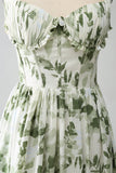 Green A-Line Spaghetti Straps Printed Maxi Dress With Slit