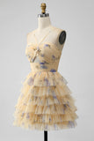 Yellow A Line Halter Tiered Short Tulle Graduation Dress