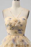 Yellow A Line Halter Tiered Short Tulle Graduation Dress