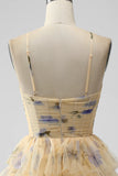 Yellow A Line Halter Tiered Short Tulle Graduation Dress
