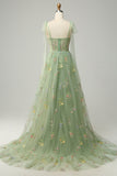 Lilac A-Line Tulle Corset Long Prom Dress with Embroidery