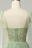 Black A-Line Corset Tulle Floral Long Prom Dress with Embroidery