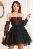 Detachable Long Sleeves A-Line Corset Little Black Dress