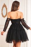 Detachable Long Sleeves A-Line Corset Little Black Dress