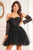 Detachable Long Sleeves A-Line Corset Little Black Dress