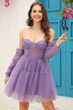 Detachable Long Sleeves A-Line Corset Little Black Dress