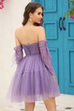 Detachable Long Sleeves A-Line Corset Little Black Dress