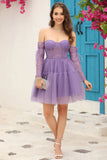 Detachable Long Sleeves A-Line Corset Little Black Dress