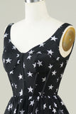 Cute A Line V Neck Tulle Little Black Dress with Stars