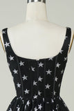 Cute A Line V Neck Tulle Little Black Dress with Stars