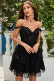 Cute A Line Corset Tiered Little Black Dress with Lace