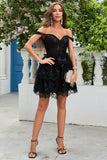 Cute A Line Corset Tiered Little Black Dress with Lace