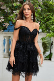 Cute A Line Corset Tiered Little Black Dress with Lace