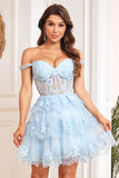 Cute A Line Corset Tiered Little Black Dress with Lace
