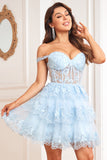 Cute A Line Corset Tiered Little Black Dress with Lace