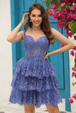 Cute A Line Corset Tiered Little Black Dress with Lace