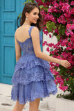 Cute A Line Corset Tiered Little Black Dress with Lace
