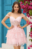 Cute A Line Corset Tiered Little Black Dress with Lace