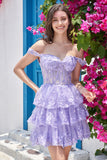 Cute A Line Corset Tiered Little Black Dress with Lace