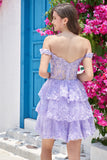 Cute A Line Corset Tiered Little Black Dress with Lace