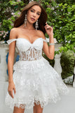 Cute A Line Corset Tiered Little Black Dress with Lace