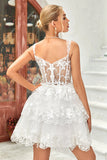 Cute A Line Corset Tiered Little Black Dress with Lace