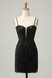 Sheath Spaghetti Straps Sequins Little Black Dress