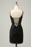 Sheath Spaghetti Straps Sequins Little Black Dress