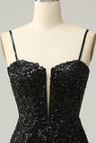 Sheath Spaghetti Straps Sequins Little Black Dress