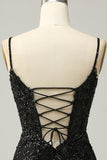Sheath Spaghetti Straps Sequins Little Black Dress