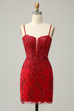 Sheath Spaghetti Straps Sequins Little Black Dress