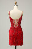 Sheath Spaghetti Straps Sequins Little Black Dress
